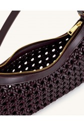 JW PEI Lily Faux Bamboo Woven Shoulder Bag - Deep Claret Μελιτζανί Τσάντα Ώμου