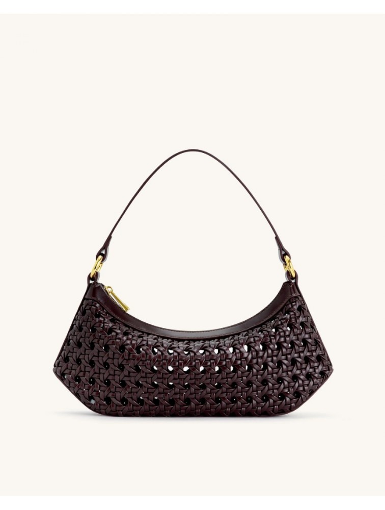 JW PEI Lily Faux Bamboo Woven Shoulder Bag - Deep Claret Μελιτζανί Τσάντα Ώμου