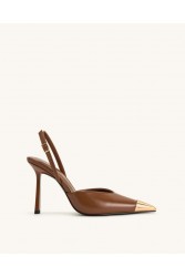 JW PEI Savannah Gold Tipped Slingback Pumps - Brown Καφέ Γόβα με Χρυσή Μύτη