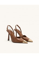 JW PEI Savannah Gold Tipped Slingback Pumps - Brown Καφέ Γόβα με Χρυσή Μύτη
