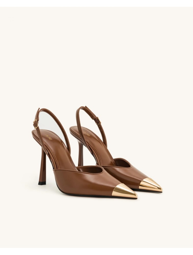 JW PEI Savannah Gold Tipped Slingback Pumps - Brown Καφέ Γόβα με Χρυσή Μύτη