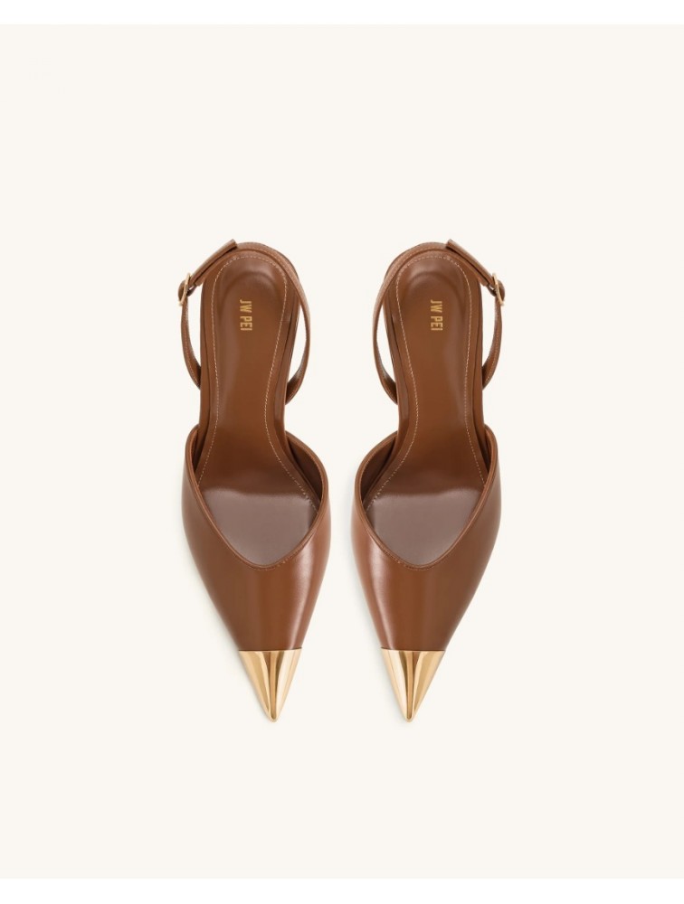 JW PEI Savannah Gold Tipped Slingback Pumps - Brown Καφέ Γόβα με Χρυσή Μύτη