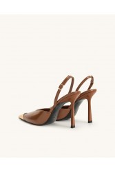 JW PEI Savannah Gold Tipped Slingback Pumps - Brown Καφέ Γόβα με Χρυσή Μύτη