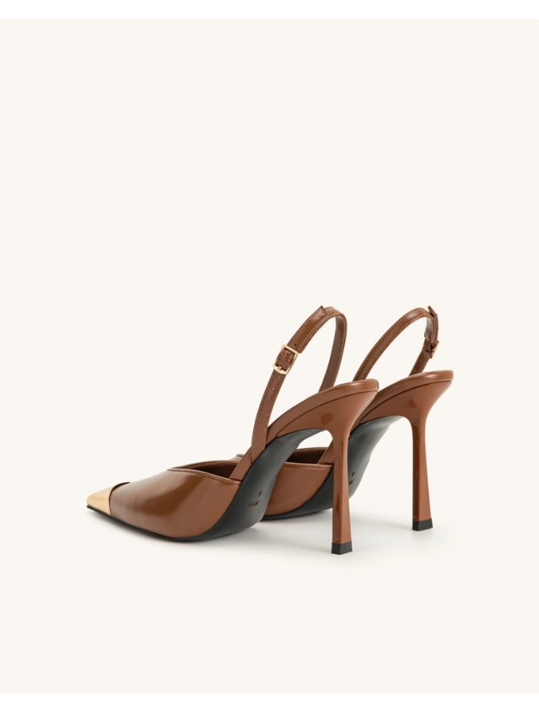 JW PEI Savannah Gold Tipped Slingback Pumps - Brown Καφέ Γόβα με Χρυσή Μύτη
