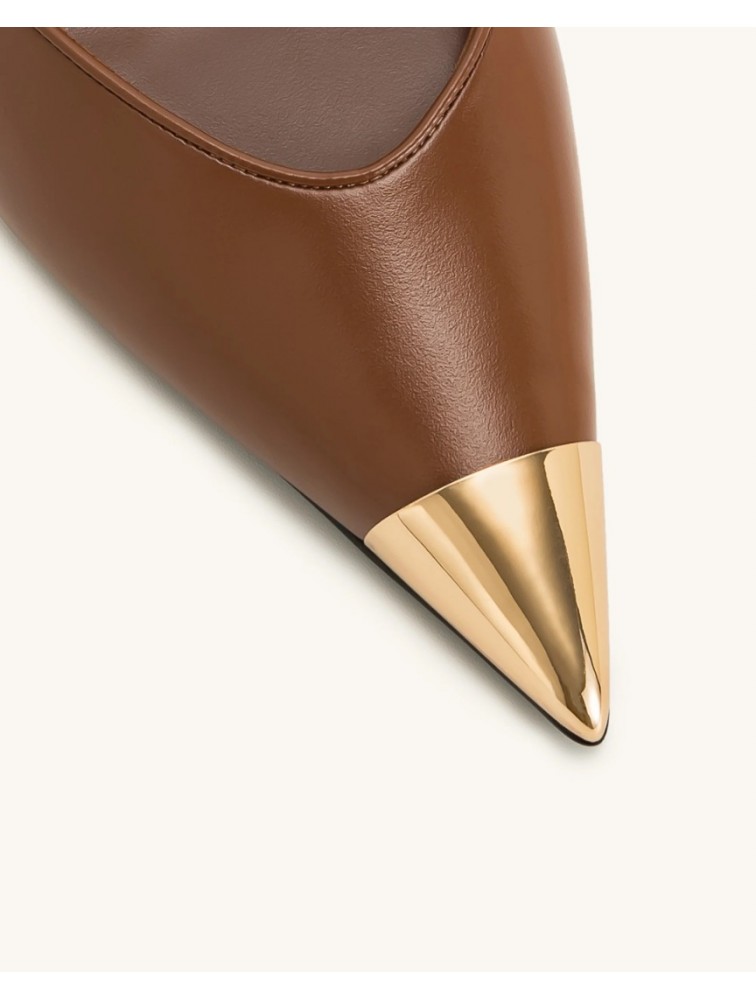 JW PEI Savannah Gold Tipped Slingback Pumps - Brown Καφέ Γόβα με Χρυσή Μύτη
