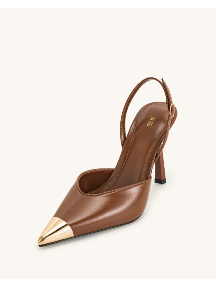 JW PEI Savannah Gold Tipped Slingback Pumps - Brown Καφέ Γόβα με Χρυσή Μύτη