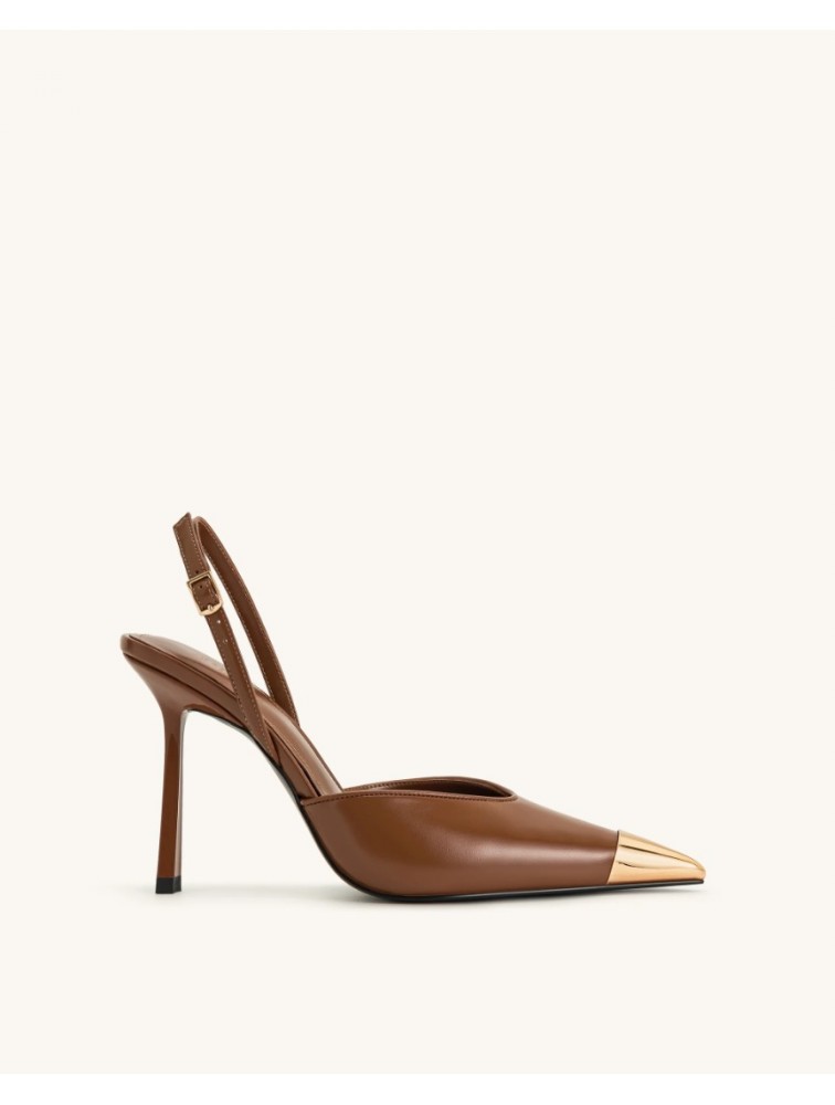 JW PEI Savannah Gold Tipped Slingback Pumps - Brown Καφέ Γόβα με Χρυσή Μύτη