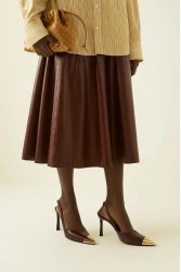 JW PEI Savannah Gold Tipped Slingback Pumps - Brown Καφέ Γόβα με Χρυσή Μύτη