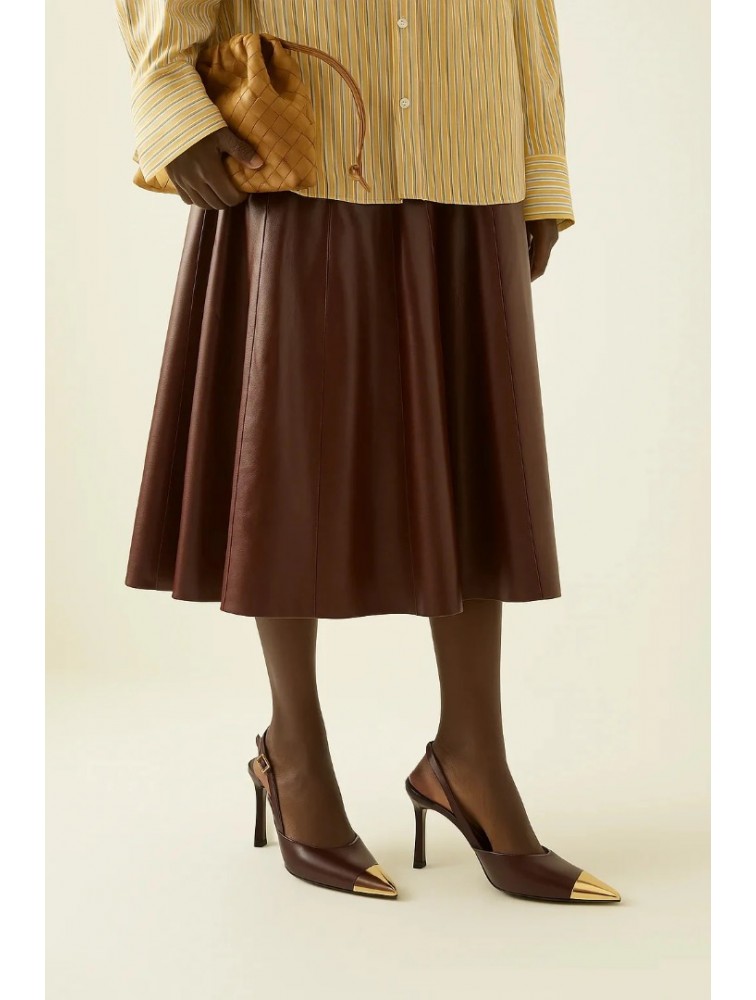 JW PEI Savannah Gold Tipped Slingback Pumps - Brown Καφέ Γόβα με Χρυσή Μύτη
