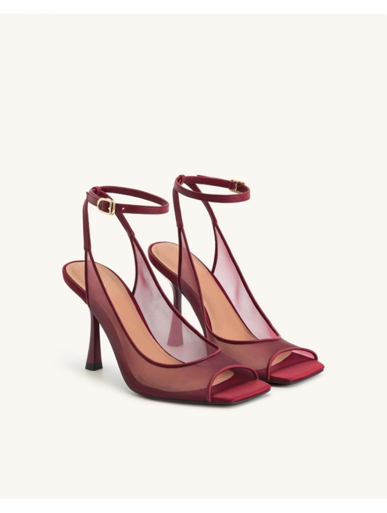 JW PEI Serenity Open Toe Mesh Slingback Sandals - Burgundy Μπορντώ Φιλτιρέ Πέδιλο