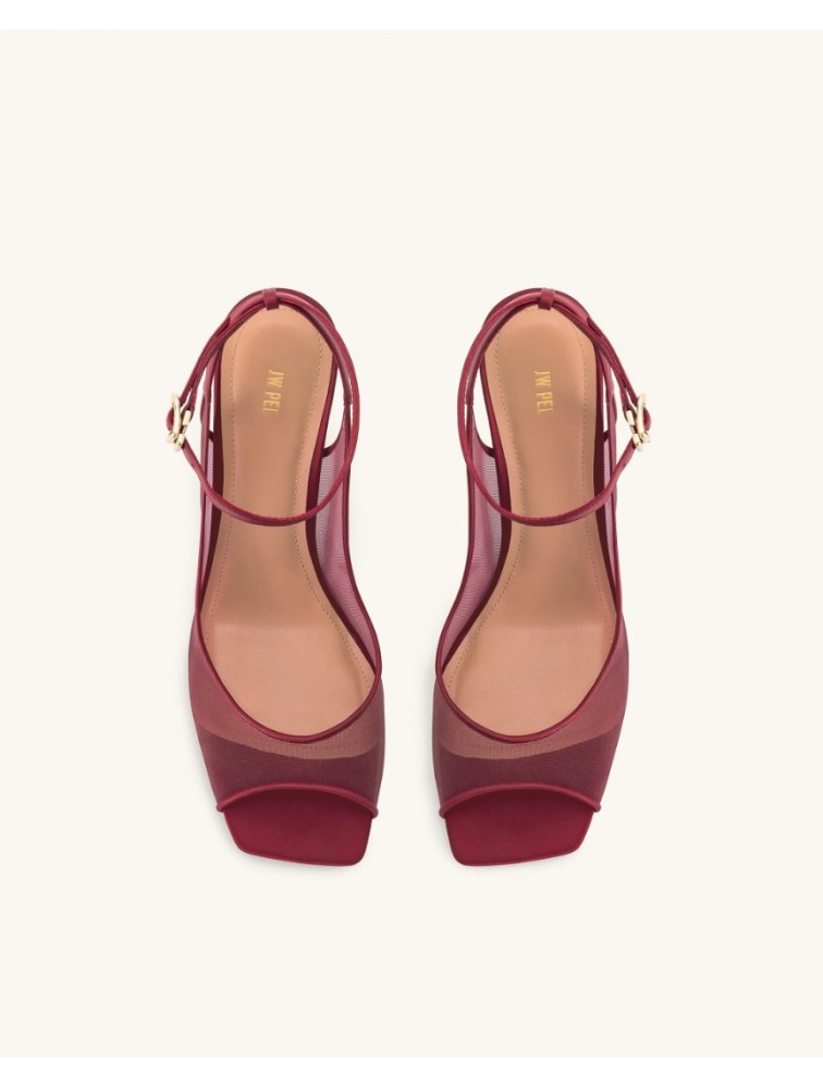 JW PEI Serenity Open Toe Mesh Slingback Sandals - Burgundy Μπορντώ Φιλτιρέ Πέδιλο