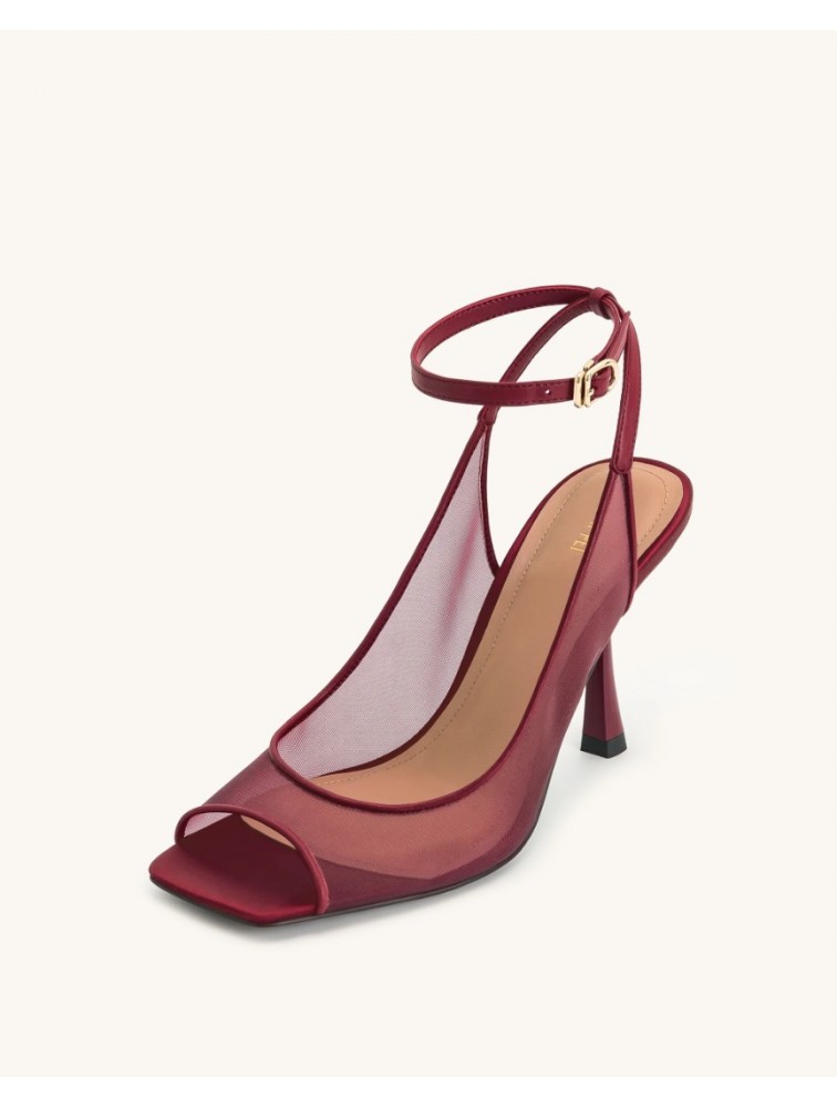 JW PEI Serenity Open Toe Mesh Slingback Sandals - Burgundy Μπορντώ Φιλτιρέ Πέδιλο