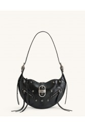 JW PEI Tessa Crushed Shoulder Bag - Black Μαύρη Τσάντα 'Ωμου με Μεταλλικά Στοιχεία