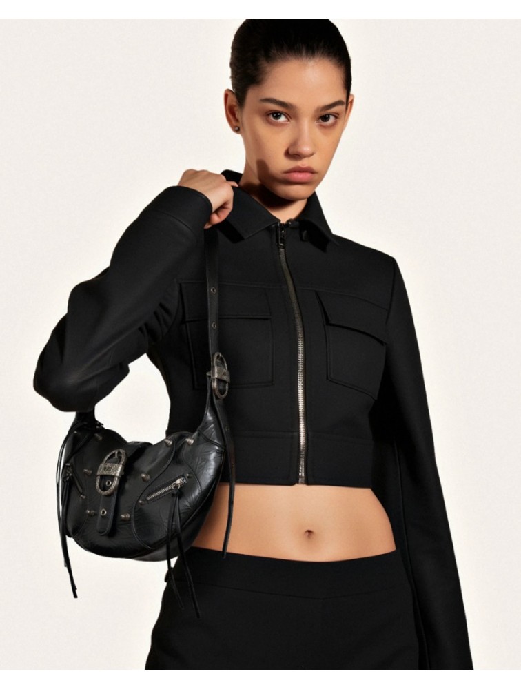 JW PEI Tessa Crushed Shoulder Bag - Black Μαύρη Τσάντα 'Ωμου με Μεταλλικά Στοιχεία