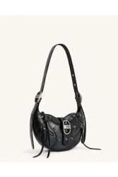 JW PEI Tessa Crushed Shoulder Bag - Black Μαύρη Τσάντα 'Ωμου με Μεταλλικά Στοιχεία