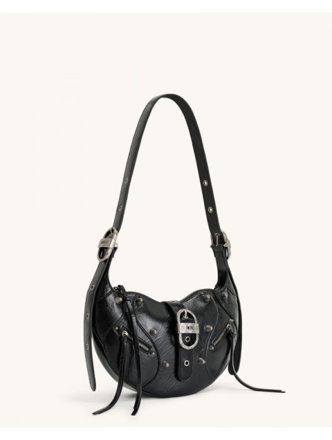 JW PEI Tessa Crushed Shoulder Bag - Black Μαύρη Τσάντα 'Ωμου με Μεταλλικά Στοιχεία