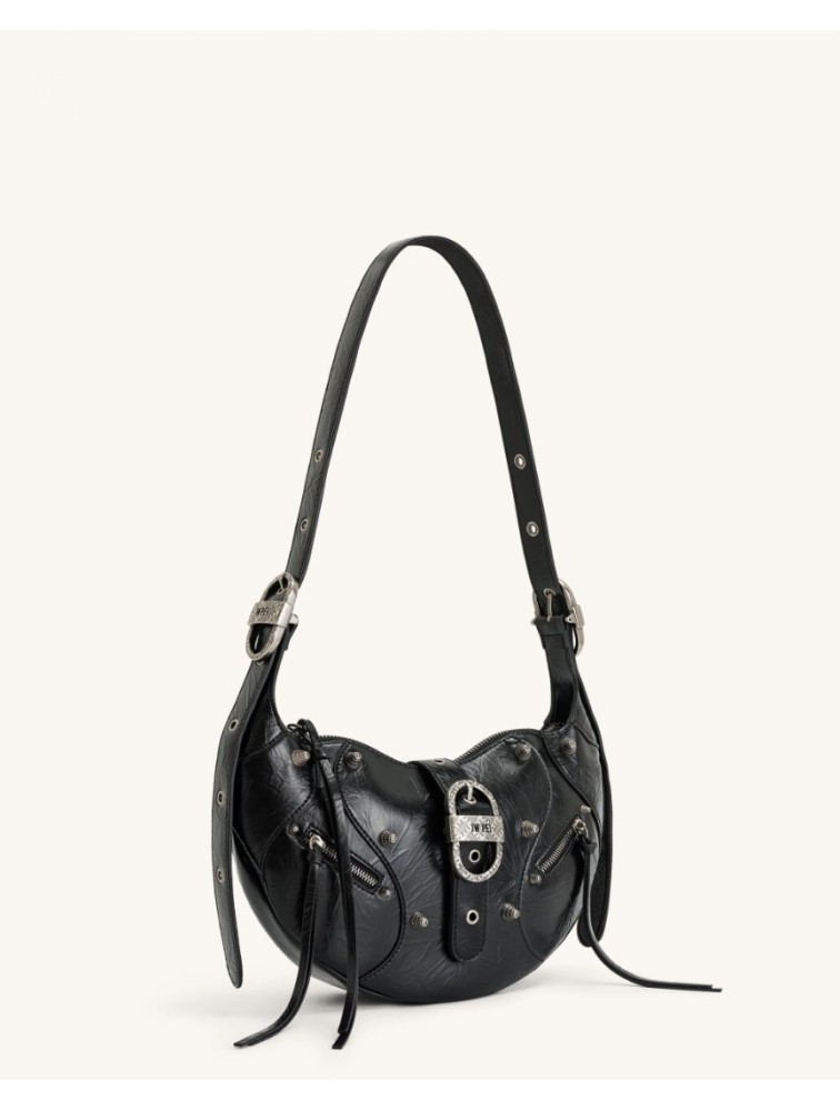 JW PEI Tessa Crushed Shoulder Bag - Black Μαύρη Τσάντα 'Ωμου με Μεταλλικά Στοιχεία