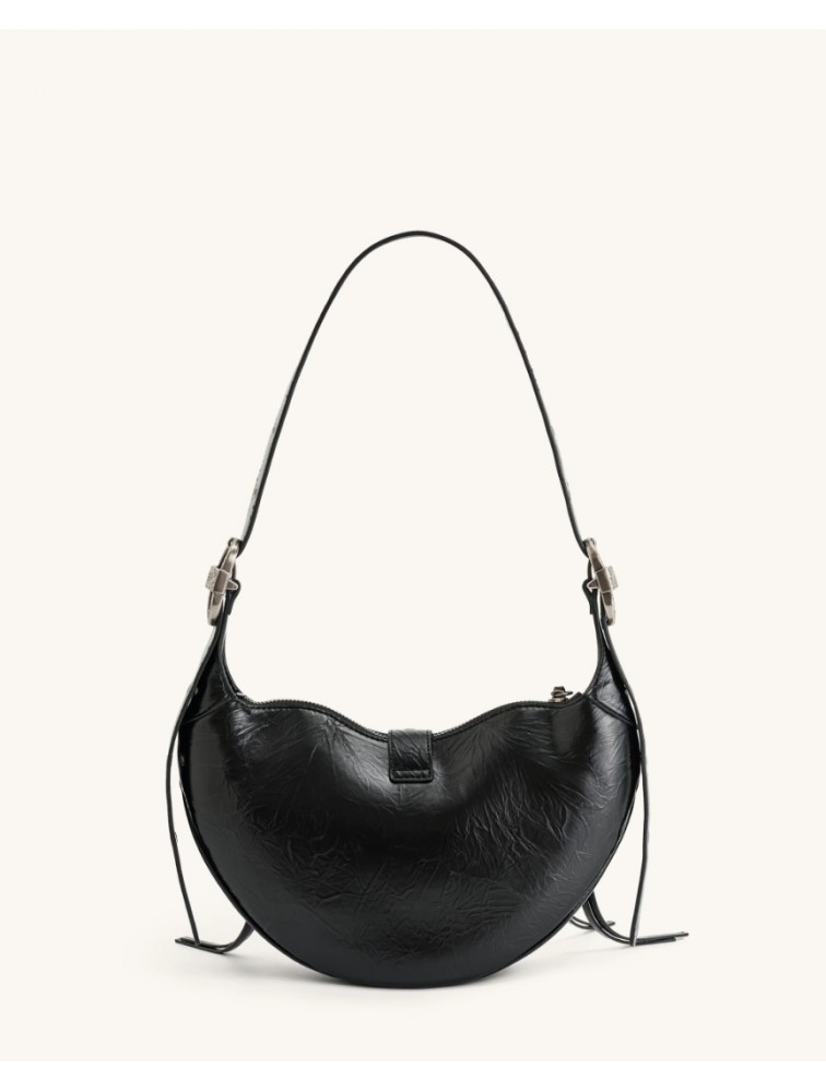 JW PEI Tessa Crushed Shoulder Bag - Black Μαύρη Τσάντα 'Ωμου με Μεταλλικά Στοιχεία