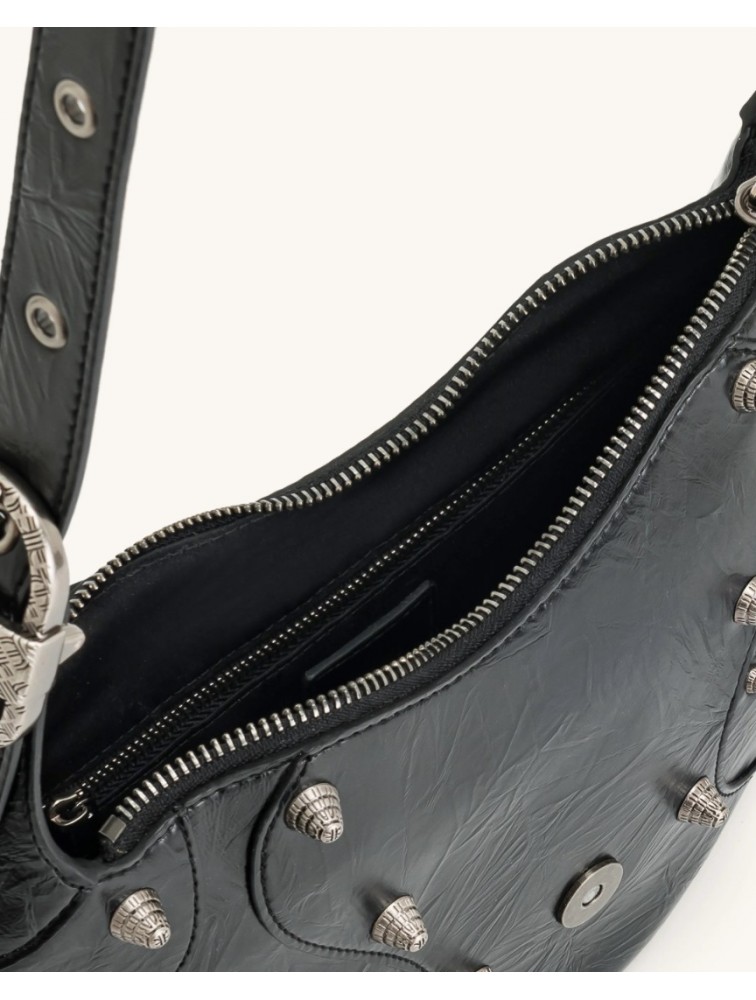 JW PEI Tessa Crushed Shoulder Bag - Black Μαύρη Τσάντα 'Ωμου με Μεταλλικά Στοιχεία