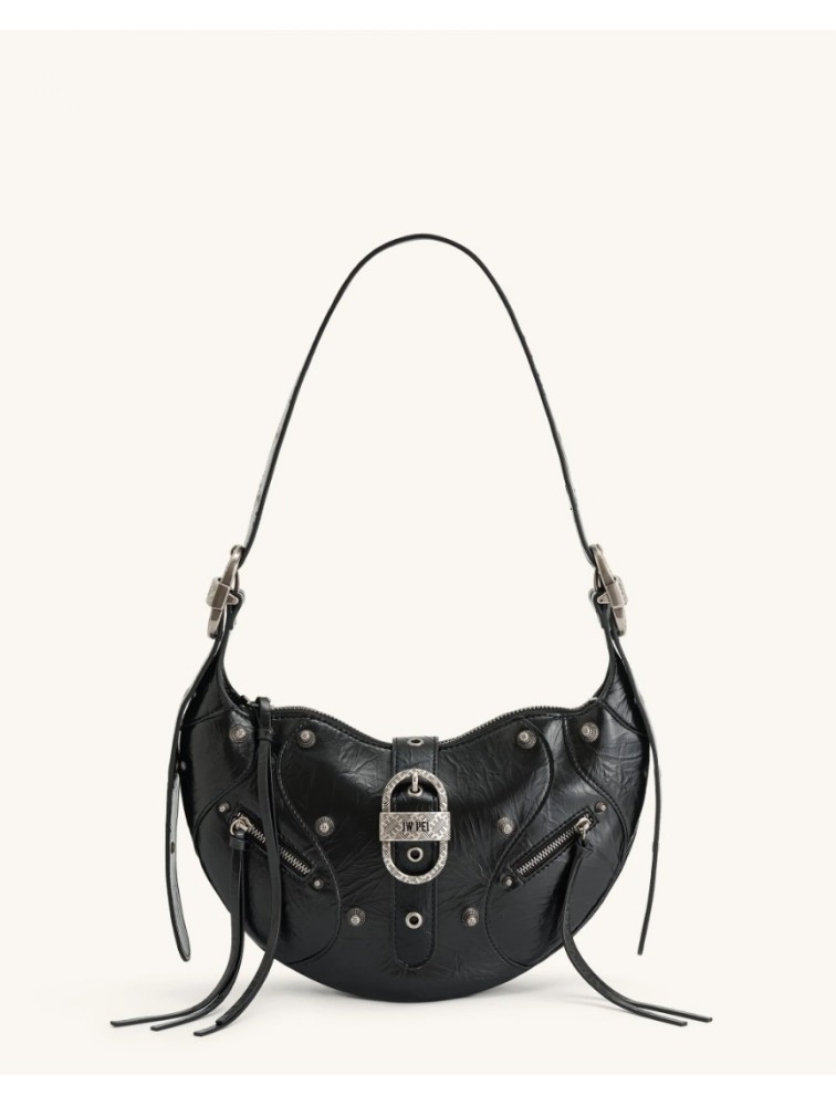 JW PEI Tessa Crushed Shoulder Bag - Black Μαύρη Τσάντα 'Ωμου με Μεταλλικά Στοιχεία