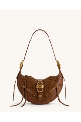 JW PEI Tessa Crushed Shoulder Bag - Brown Καφέ Τσάντα 'Ωμου με Μεταλλικά Στοιχεία