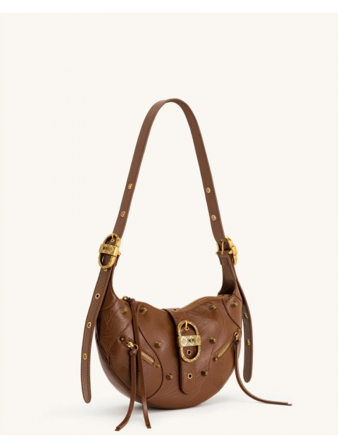 JW PEI Tessa Crushed Shoulder Bag - Brown Καφέ Τσάντα 'Ωμου με Μεταλλικά Στοιχεία