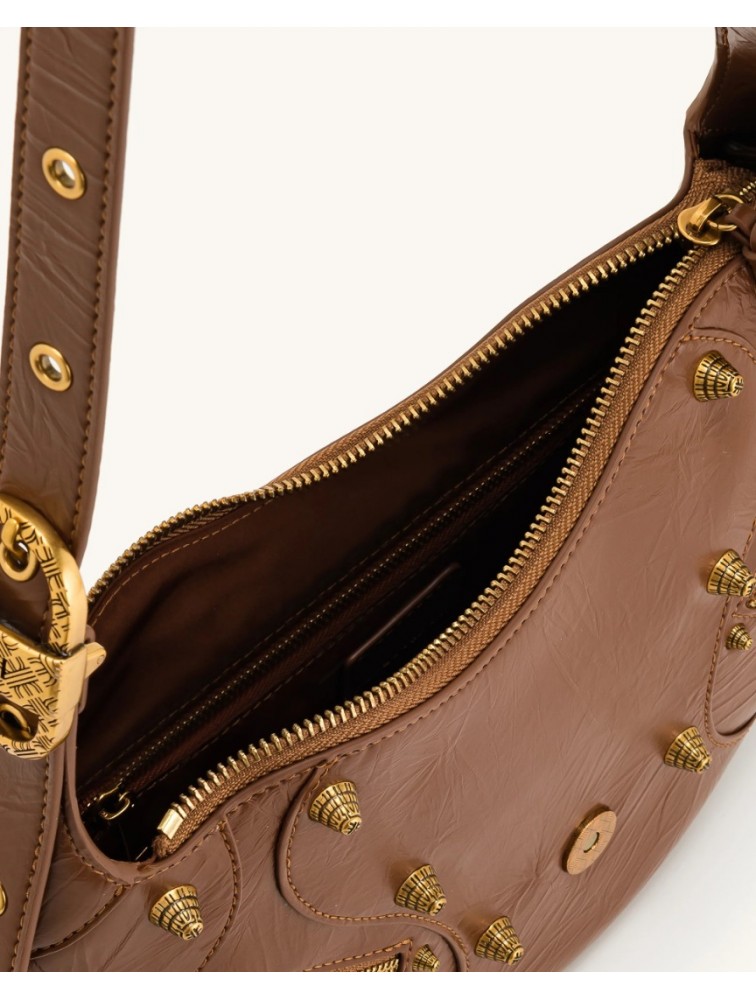 JW PEI Tessa Crushed Shoulder Bag - Brown Καφέ Τσάντα 'Ωμου με Μεταλλικά Στοιχεία