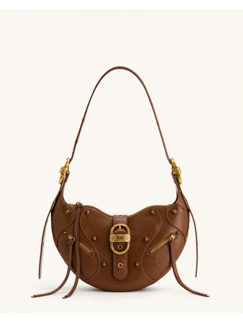 JW PEI Tessa Crushed Shoulder Bag - Brown Καφέ Τσάντα 'Ωμου με Μεταλλικά Στοιχεία
