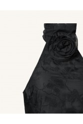 JW PEI Uliana Black Floral Lace Halterneck Maxi Dress - Black Μάξι Μαύρο Ανάγλυφο Φόρεμα