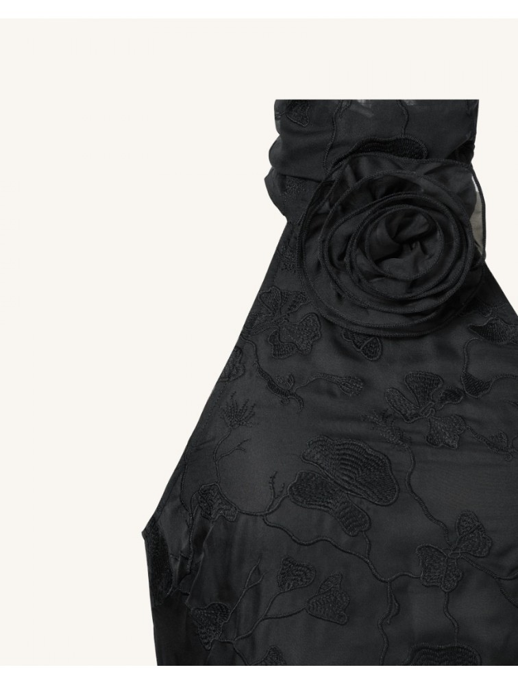 JW PEI Uliana Black Floral Lace Halterneck Maxi Dress - Black Μάξι Μαύρο Ανάγλυφο Φόρεμα