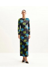 JW PEI Zoe Vibrant Floral Long Sleeve Gown - Multicolor Φλοράλ Βελούδινο Μάξι Φόρεμα