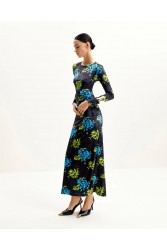 JW PEI Zoe Vibrant Floral Long Sleeve Gown - Multicolor Φλοράλ Βελούδινο Μάξι Φόρεμα