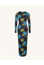 JW PEI Zoe Vibrant Floral Long Sleeve Gown - Multicolor Φλοράλ Βελούδινο Μάξι Φόρεμα