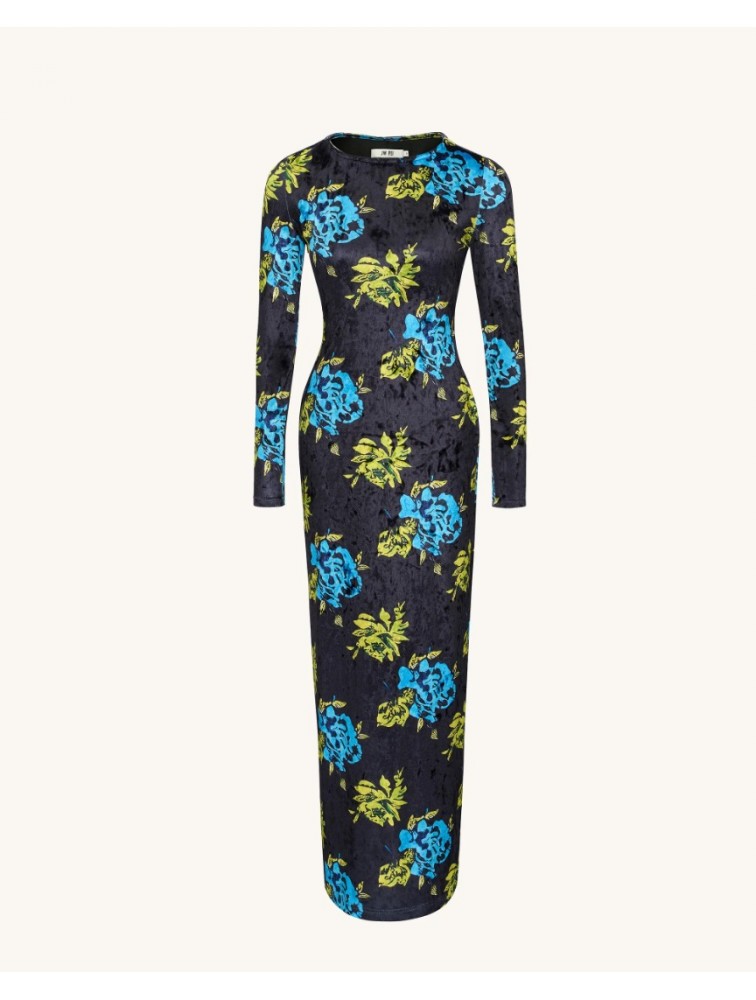 JW PEI Zoe Vibrant Floral Long Sleeve Gown - Multicolor Φλοράλ Βελούδινο Μάξι Φόρεμα