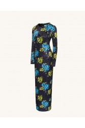 JW PEI Zoe Vibrant Floral Long Sleeve Gown - Multicolor Φλοράλ Βελούδινο Μάξι Φόρεμα