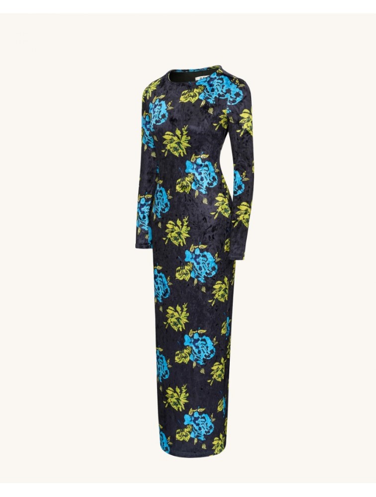 JW PEI Zoe Vibrant Floral Long Sleeve Gown - Multicolor Φλοράλ Βελούδινο Μάξι Φόρεμα