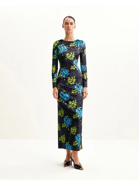 JW PEI Zoe Vibrant Floral Long Sleeve Gown - Multicolor Φλοράλ Βελούδινο Μάξι Φόρεμα