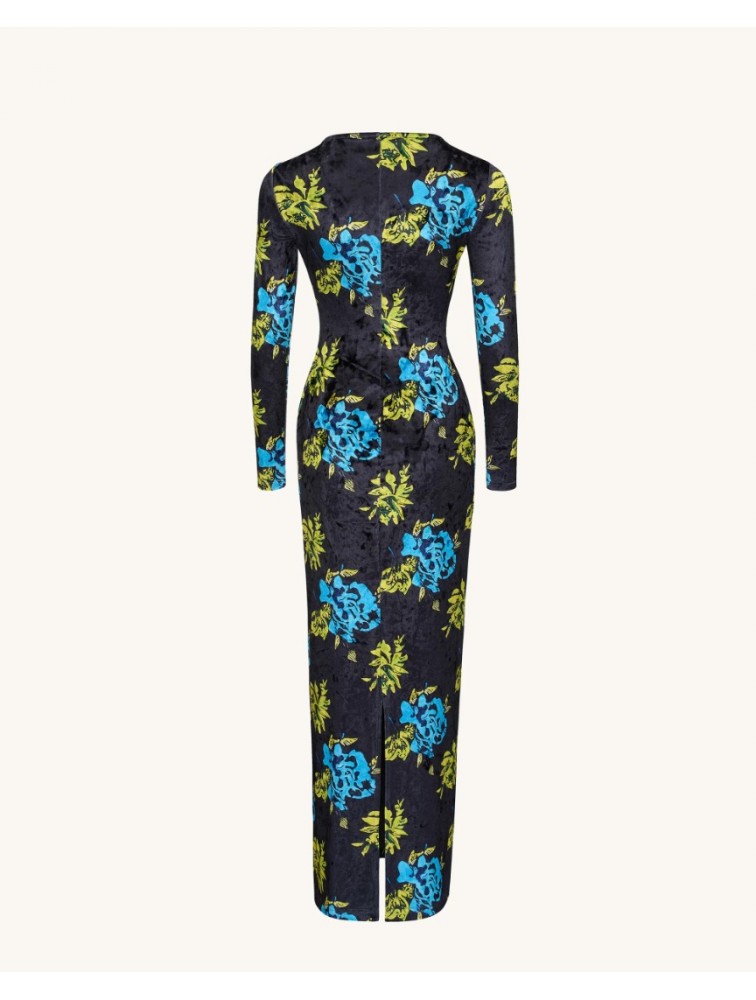 JW PEI Zoe Vibrant Floral Long Sleeve Gown - Multicolor Φλοράλ Βελούδινο Μάξι Φόρεμα