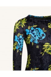 JW PEI Zoe Vibrant Floral Long Sleeve Gown - Multicolor Φλοράλ Βελούδινο Μάξι Φόρεμα