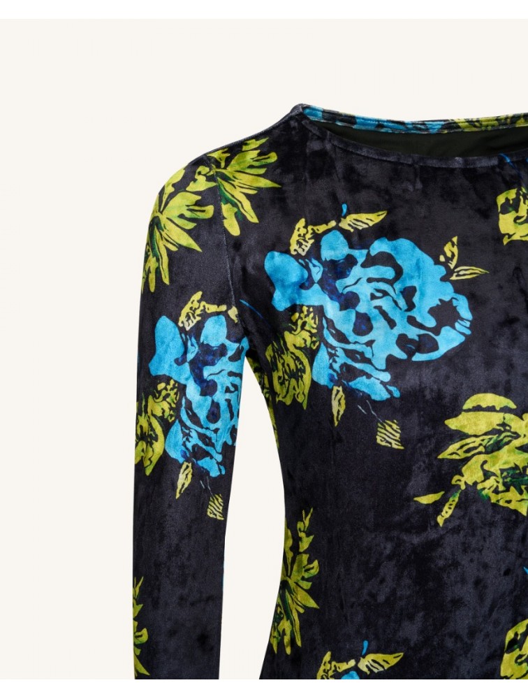 JW PEI Zoe Vibrant Floral Long Sleeve Gown - Multicolor Φλοράλ Βελούδινο Μάξι Φόρεμα