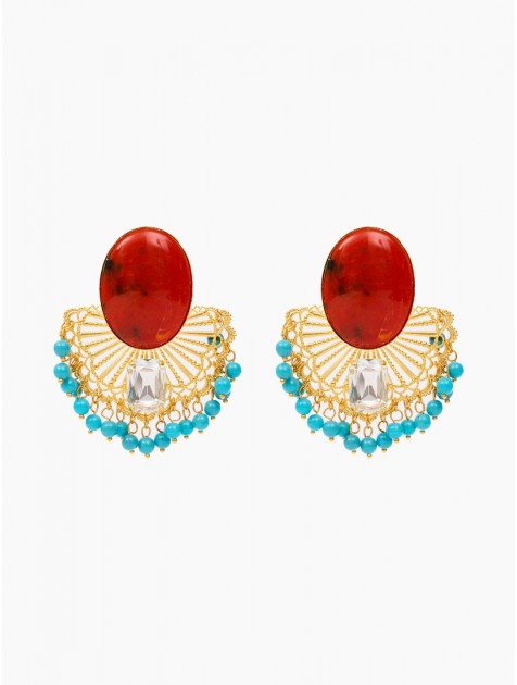 KALEIDO CAMELIA Earrings Σκουλαρίκια από ορείχαλκο επιχρυσωμένο 24 καρατίων