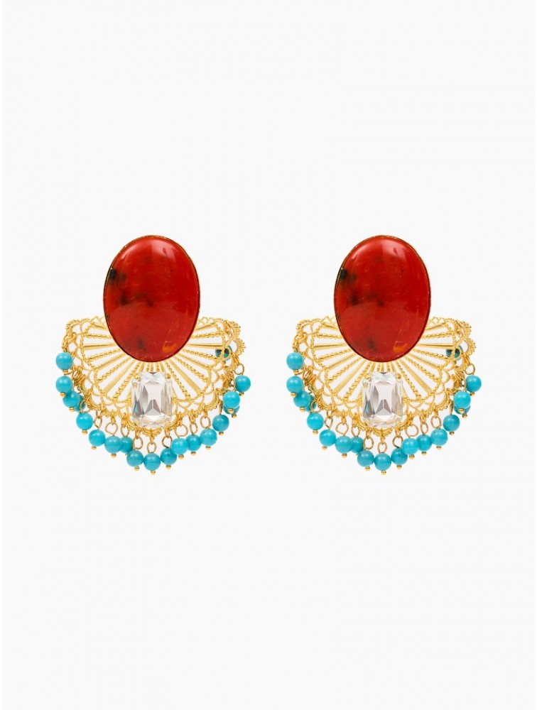KALEIDO CAMELIA Earrings Σκουλαρίκια από ορείχαλκο επιχρυσωμένο 24 καρατίων