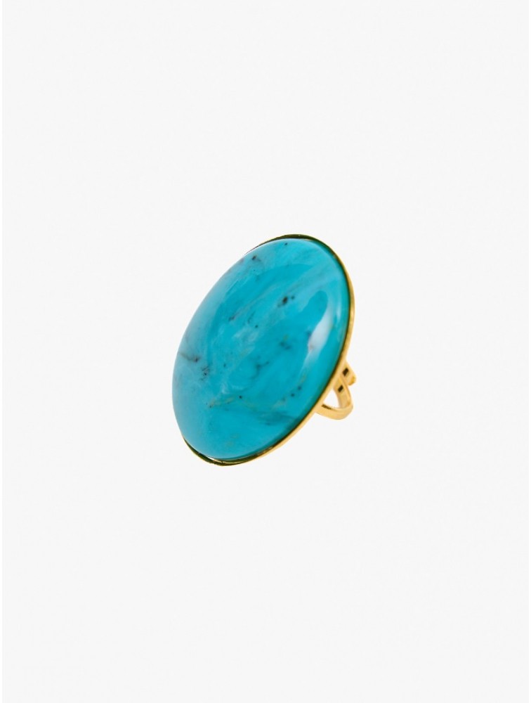 KALEIDO ESTHER Ring Turquoise Ρυθμιζόμενο μπρούτζινο δαχτυλίδι 24 καρατίων επίχρυσο