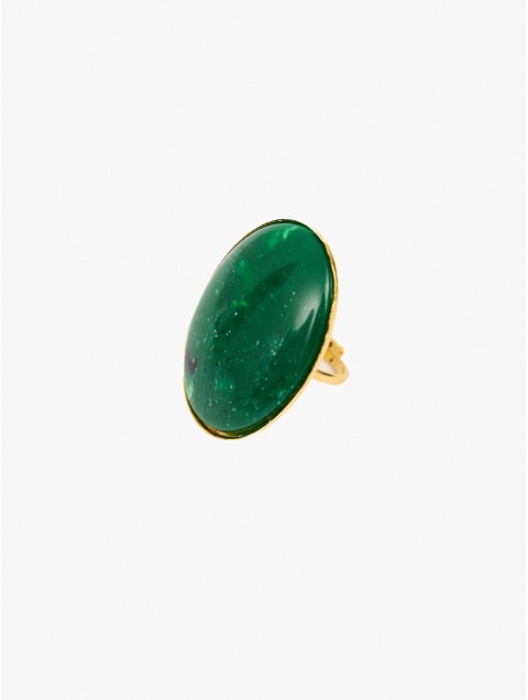 KALEIDO ESTHER Ring Green Adjustable bronze ring 24 carat gold plated