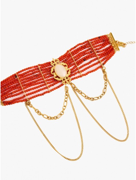 KALEIDO LYRA CHOKER Κολιέ με σκούρες κοραλί χάντρες