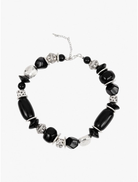 KALEIDO SAMADHI Necklace Κολιέ με μαύρες και ασημί χάντρες