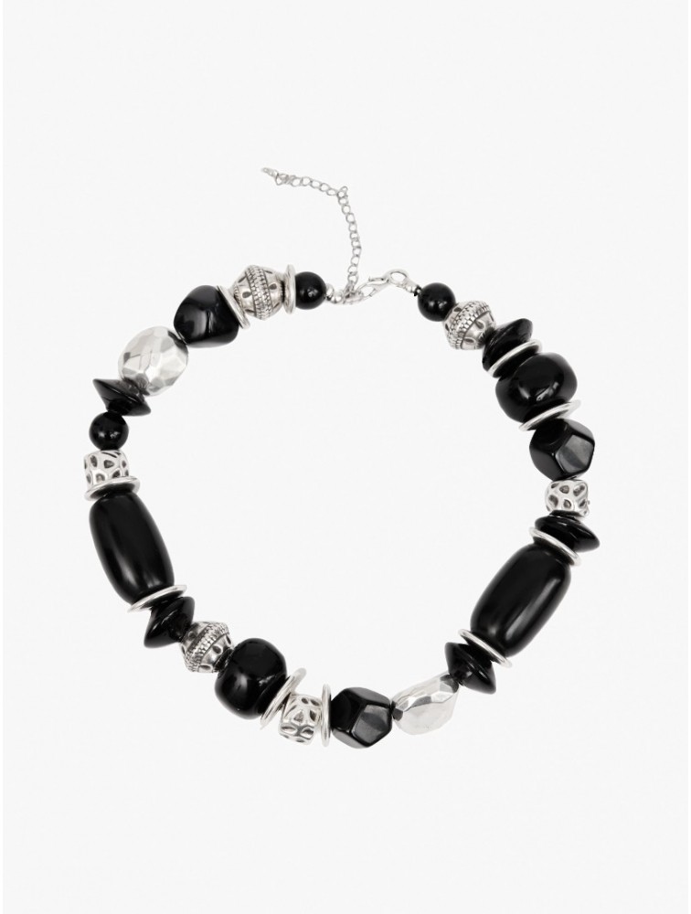 KALEIDO SAMADHI Necklace Κολιέ με μαύρες και ασημί χάντρες