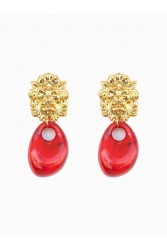 KALEIDO AMANI Red Earrings Χρυσά Κόκκινα Σκουλαρίκια Από Επιχρυσωμένο Ορείχαλκομε 24 Καράτια