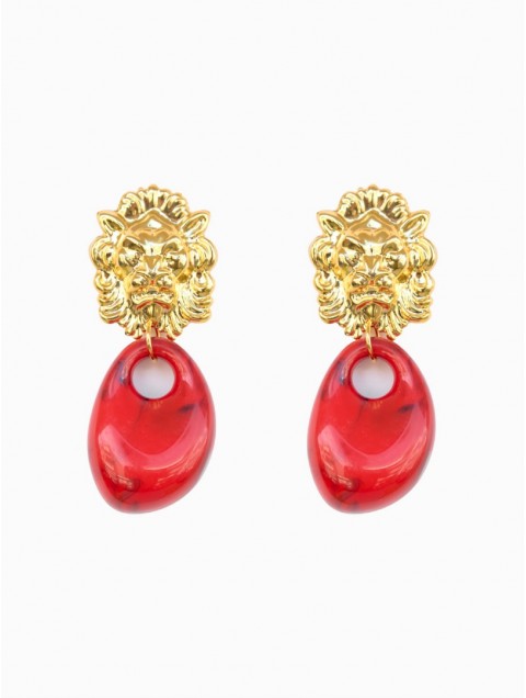 KALEIDO AMANI Red Earrings Χρυσά Κόκκινα Σκουλαρίκια Από Επιχρυσωμένο Ορείχαλκομε 24 Καράτια