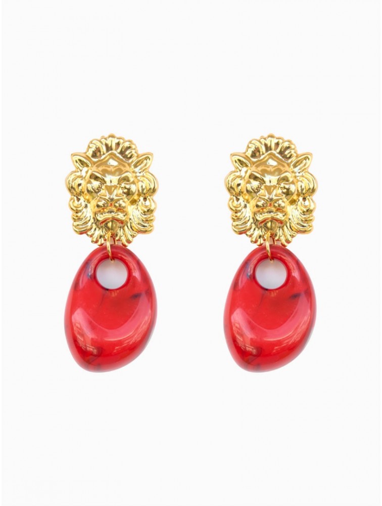 KALEIDO AMANI Red Earrings Χρυσά Κόκκινα Σκουλαρίκια Από Επιχρυσωμένο Ορείχαλκομε 24 Καράτια
